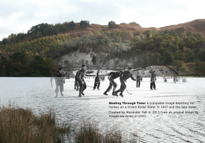 Learn how Dr. Alexander Hall from the University of Nottingham has used the Museum of Lakeland Life & Industry’s collection of historic photographs to create digital composite images. The exact site of each historical photograph was traced and a present day shot taken – no small feet when the image is of a frozen lake! We often think of the past in black and white, but these contemporary twists on historic photographs vividly link them to the present day and are designed to prompt people’s memories of snow and winters past in Cumbria as part of the Snow Scenes Project based at the School of Geography at University of Nottingham: http://blogs.nottingham.ac.uk/snowscenes/2014/01/15/bringing-archival-images-to-life/ Prints of the images are available to view and purchase as part of the Snow Scenes Coffee House exhibition 17 January – 22 March 2014